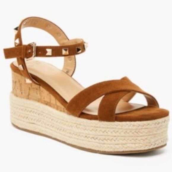 Sexy Brown Studded Platform Wedge High Heel Sandals - Picture 1 of 7